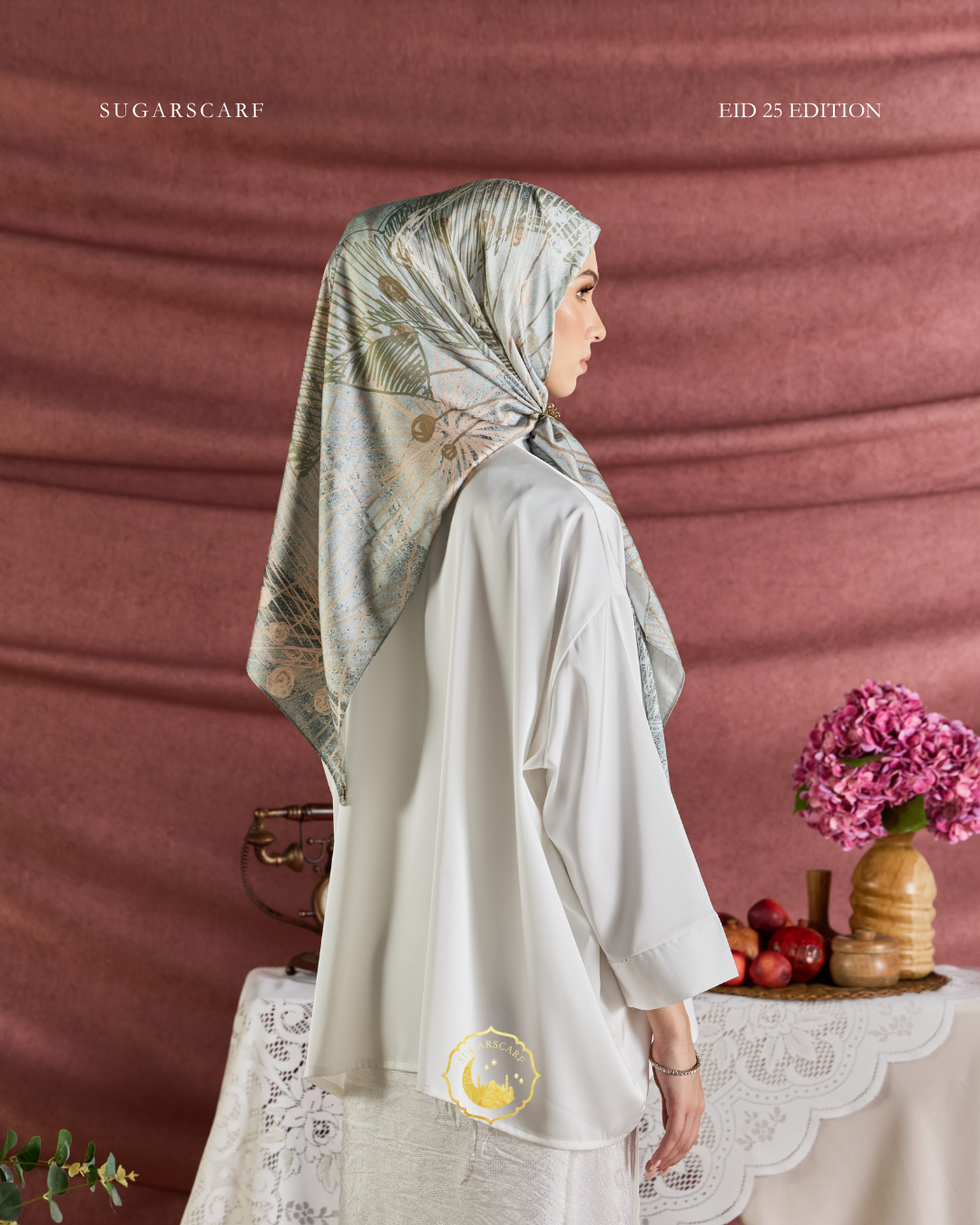 YES DEFECT (Square ) Celeste In Mixed Silk Matte Satin (Jalinan)