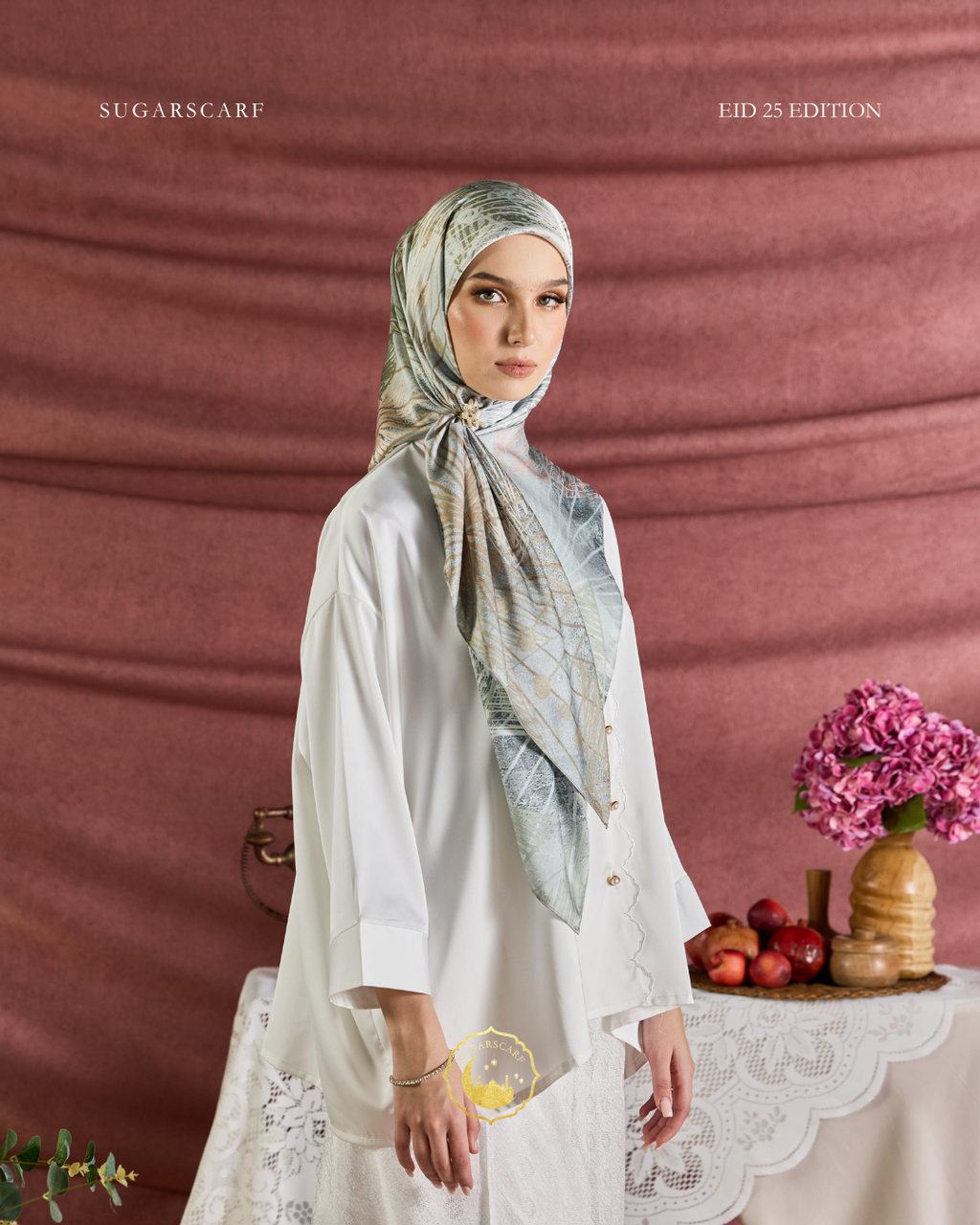 YES DEFECT (Square ) Celeste In Mixed Silk Matte Satin (Jalinan)