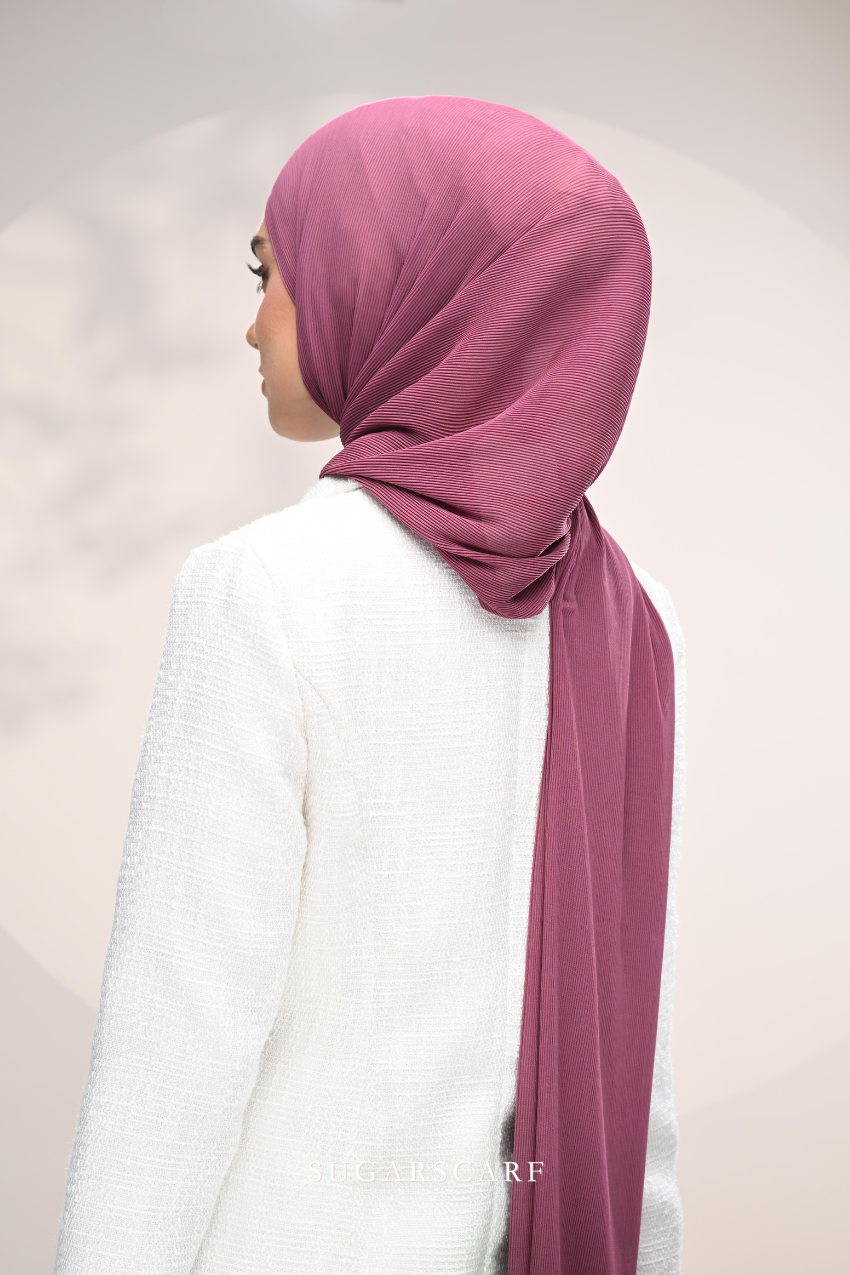 (SAMPLE) ( Full Wide Pleats Shawl ) Elegant Folds Everyday Ironless Pleats Shawl ( Mangosteen )
