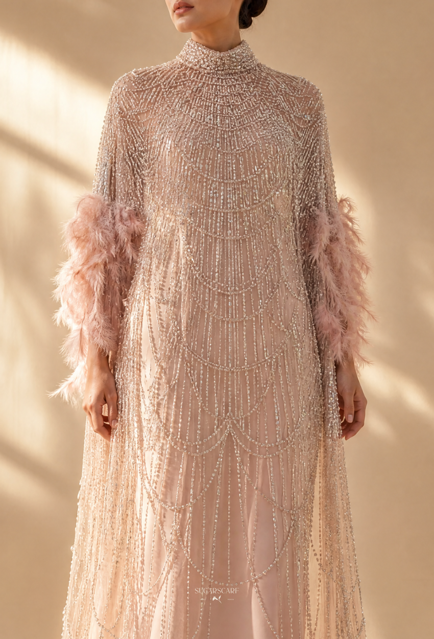 Seraphina Crystal Beads Drape In Blush Rose