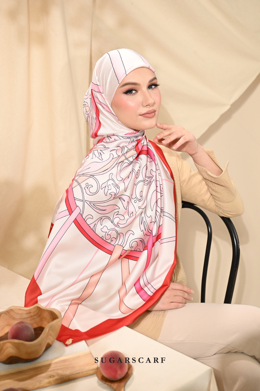 ( Square ) Classy Harmoni Mixed Satin Silk Scarf ( AMORE )