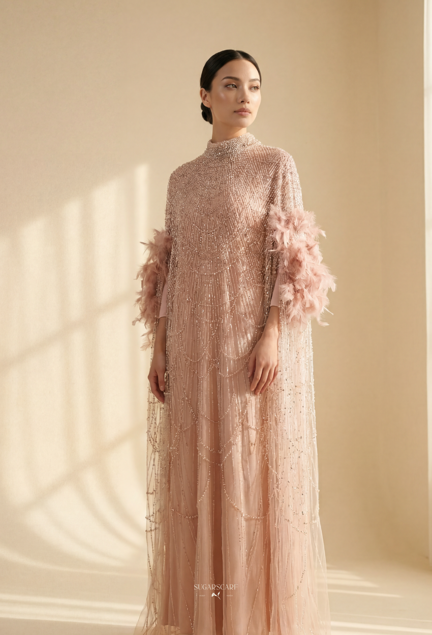 Seraphina Crystal Beads Drape In Blush Rose