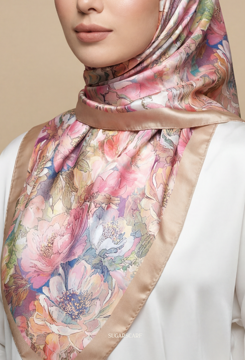Eid Bloom 2026 Scarves Mixed Satin Square in Solenne