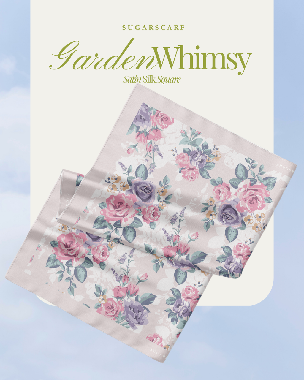 YES DEFECT Matte Satin Silk Sq (Garden Whimsy) in Whimsy Rose