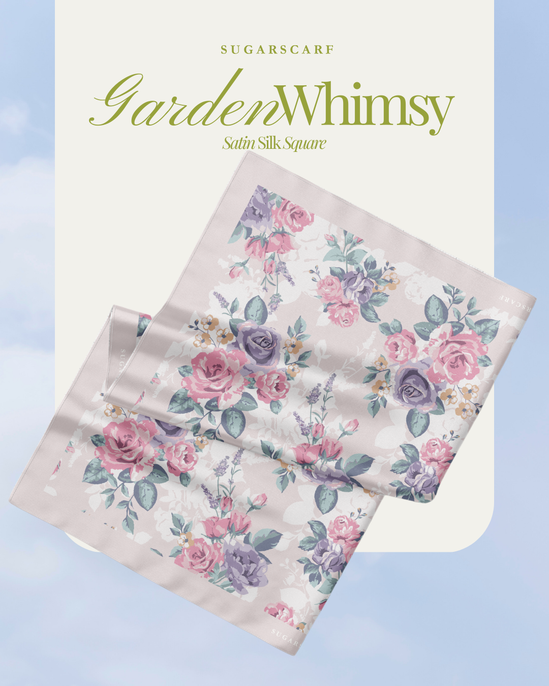 YES DEFECT - Korean Chiffon Long Shawl (Garden Whimsy) in Whimsy Rose