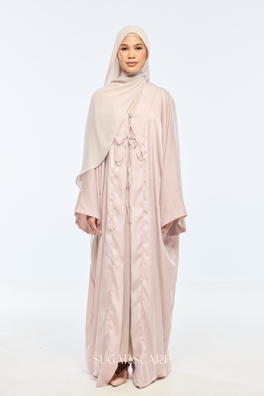 Noir Éclat Anne Embroidery Abaya Outer Robe in Rose Glow