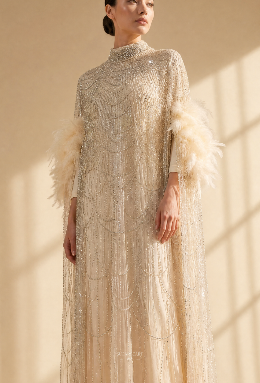 Seraphina Crystal Beads Drape In Ivory Pearl
