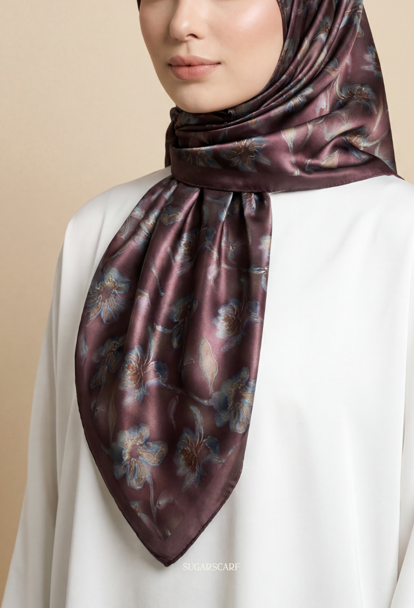 Eid Bloom 2026 Scarves Mixed Satin Square in Noctelle - Send after 2nd March