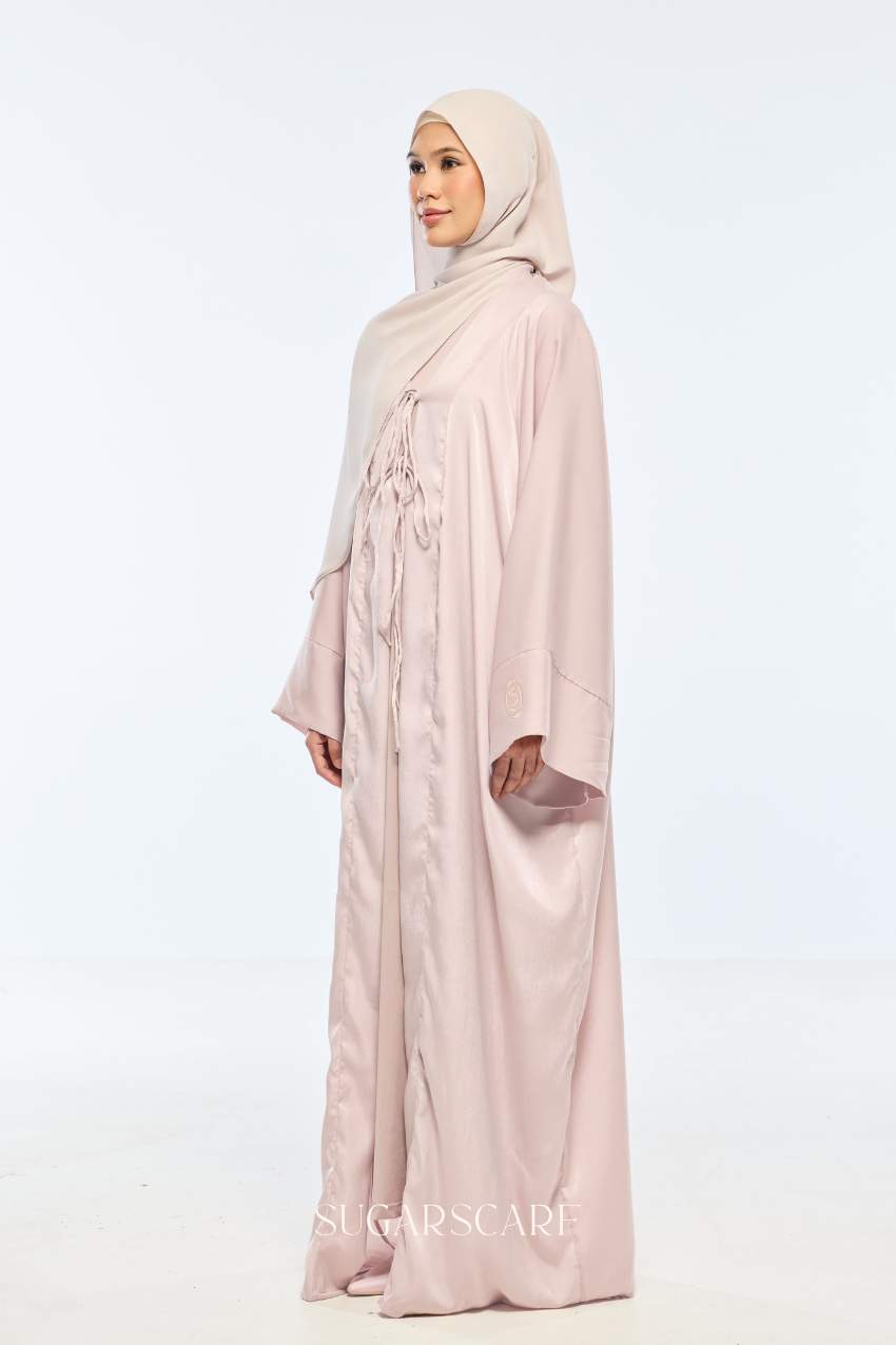 Noir Éclat Anne Embroidery Abaya Outer Robe in Rose Glow