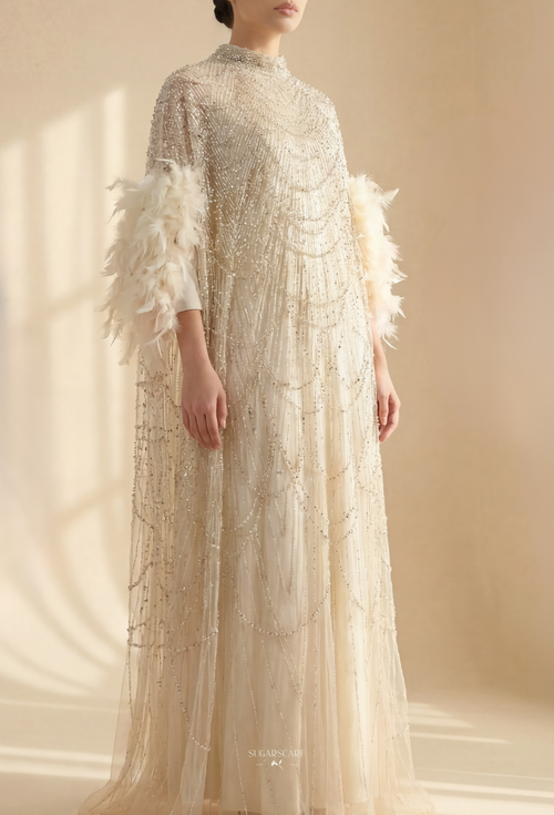 Seraphina Crystal Beads Drape In Ivory Pearl