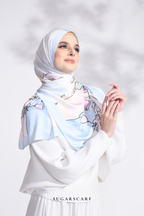 YES DEFECT - LE ThePinkHoliday Wide Mixed Satin Silk Long Shawl in Blue Sand