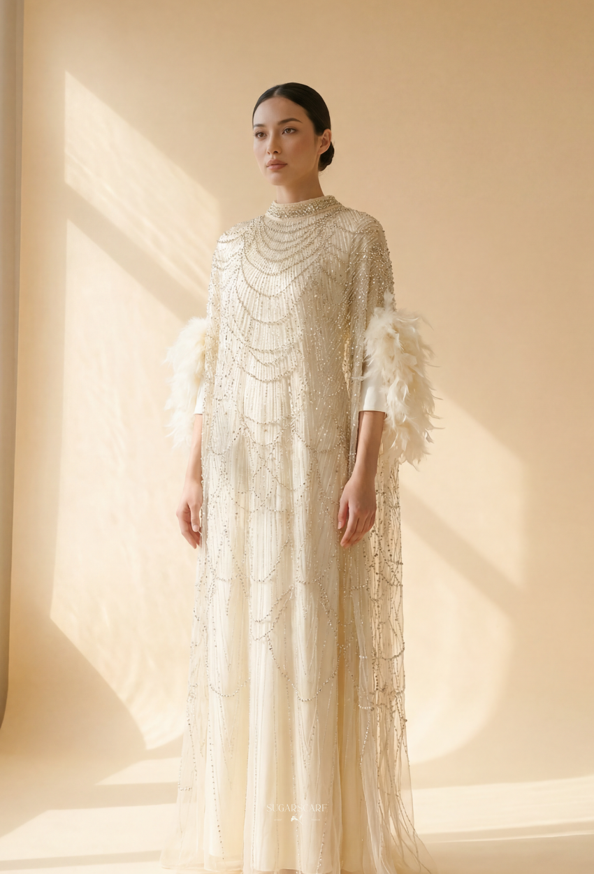 Seraphina Crystal Beads Drape In Ivory Pearl