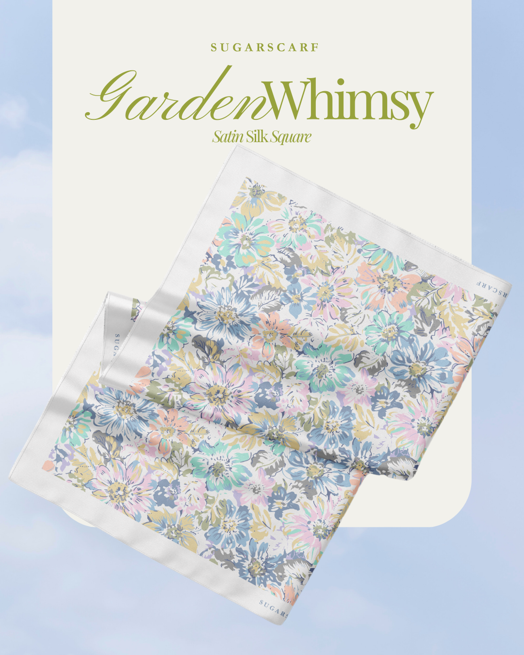 YES DEFECT Matte Satin Silk Sq (Garden Whimsy) in EverBloom