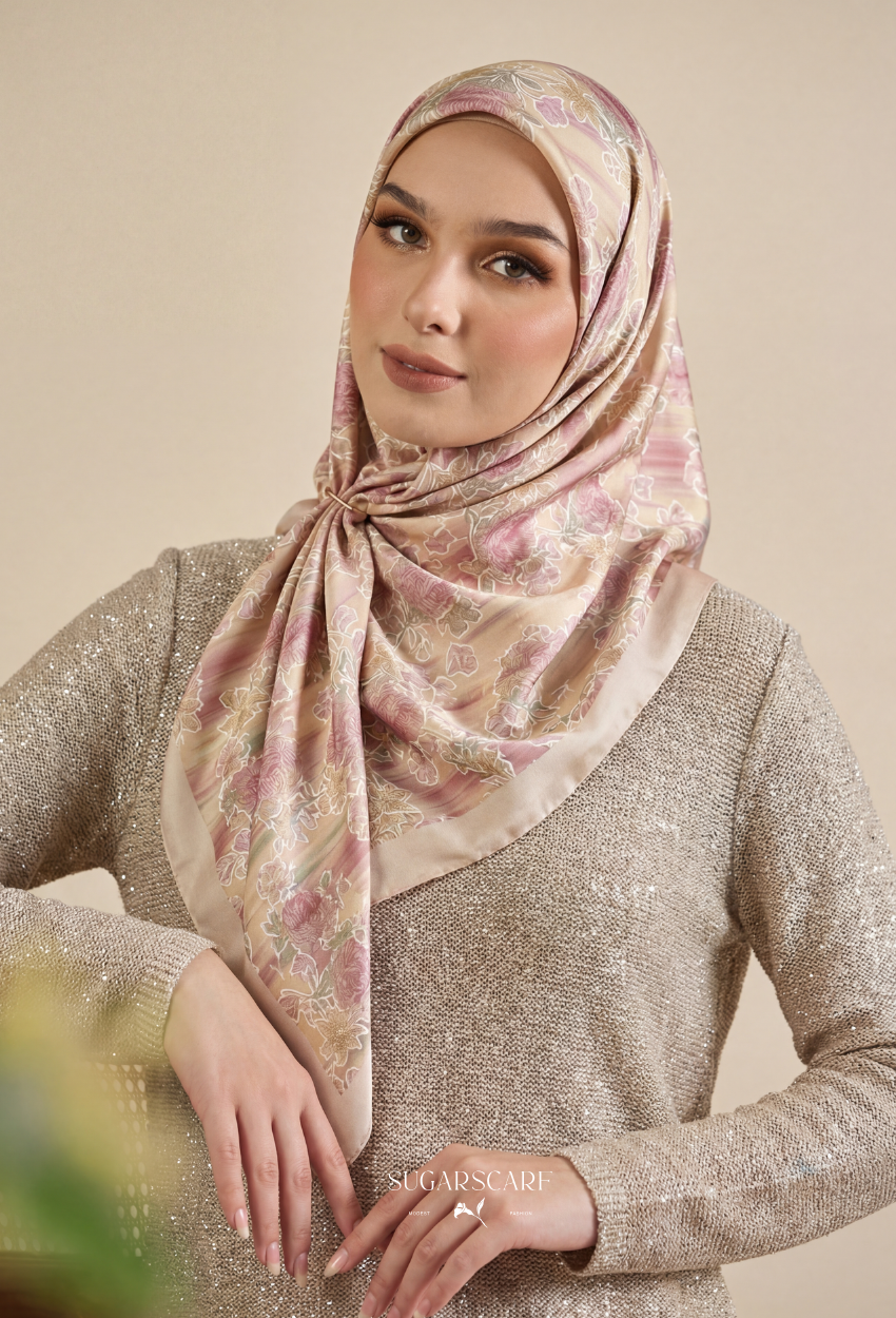 Eid Maison 2026 Scarves Mixed Satin Square in BloomAlba - Preorder