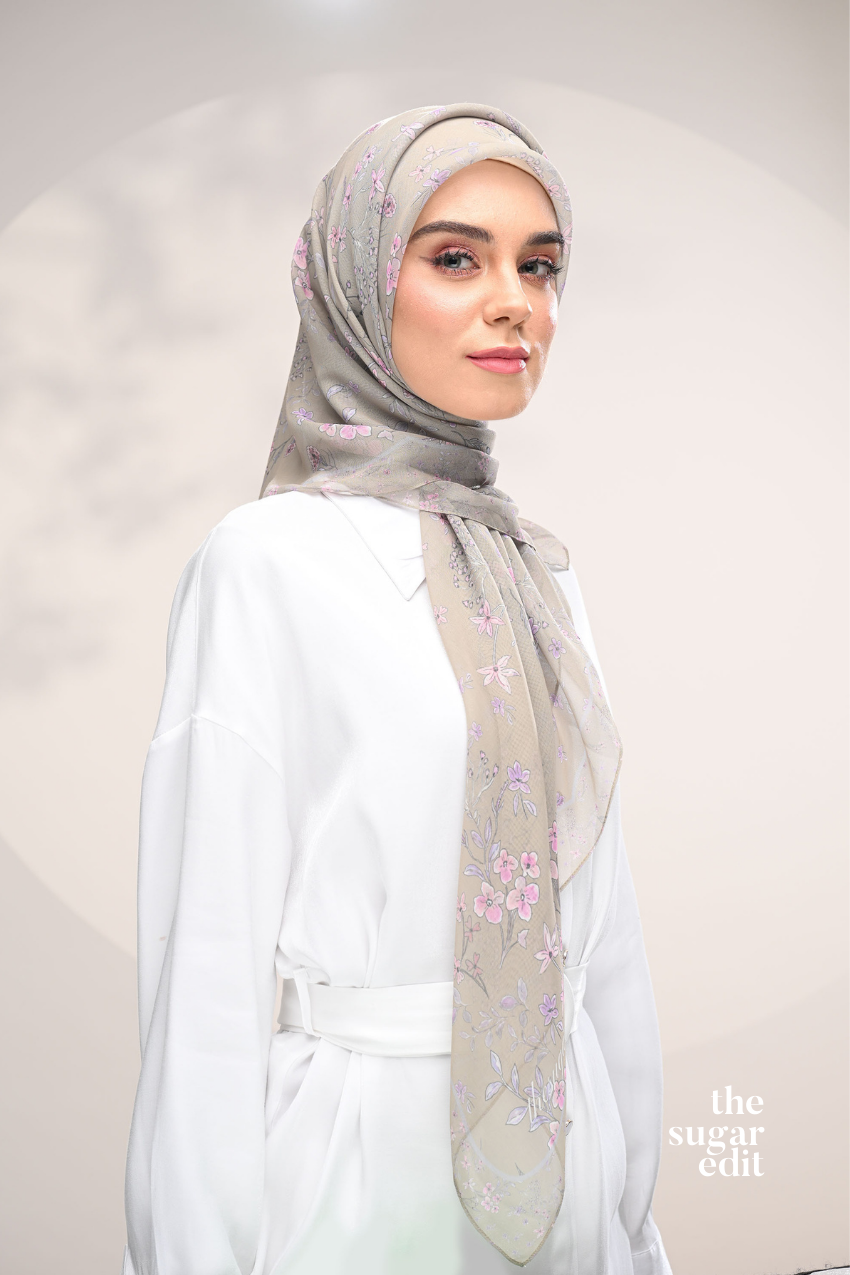 YES DEFECT - THESUGAREDIT Whispering Bloom Japanese Cotton Voile In (Khaki Petals)
