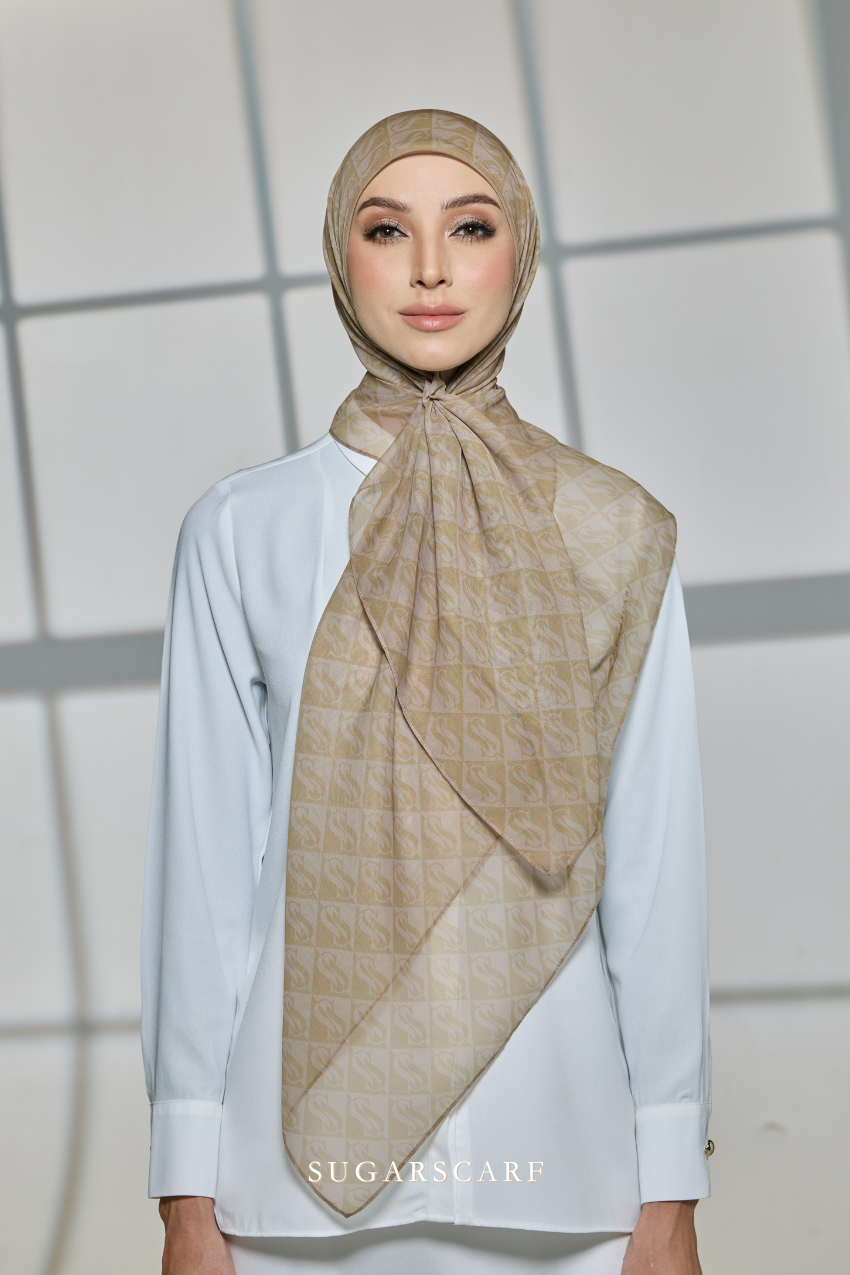 YES DEFECT - Sugarscarf Monogram JapaneseVoile In Tiramisu Latte