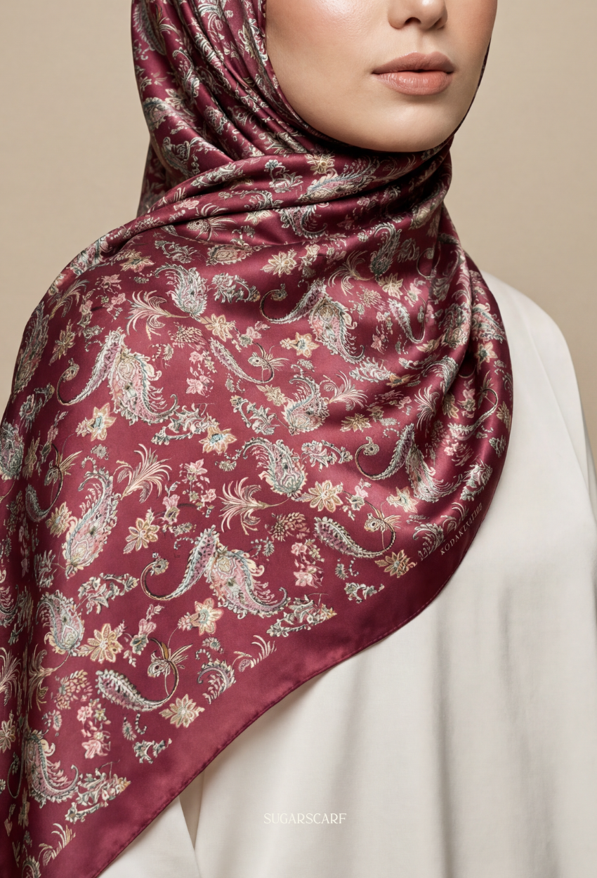 Eid Classy 2026 Scarves Mixed Satin Square in Rouge - Send after 2nd March