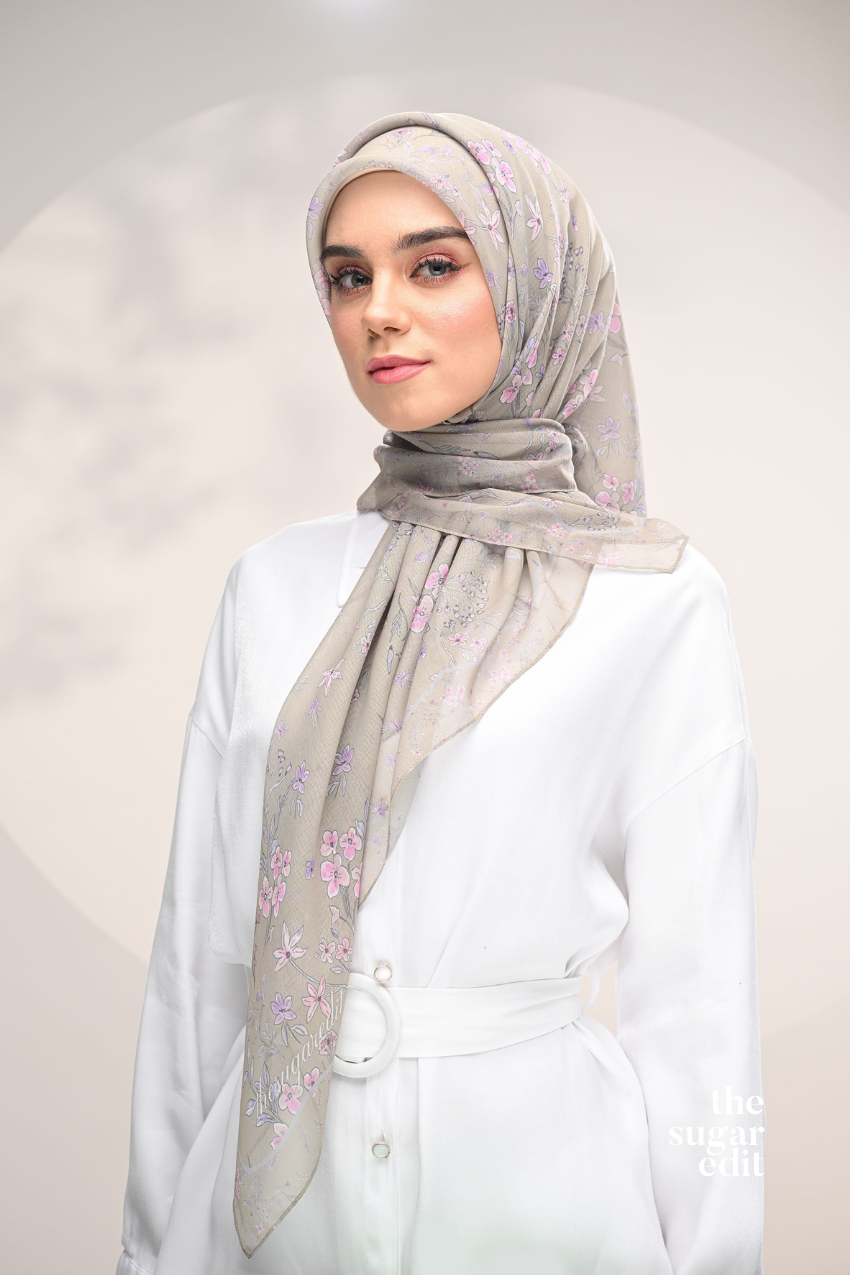 YES DEFECT - THESUGAREDIT Whispering Bloom Japanese Cotton Voile In (Khaki Petals)