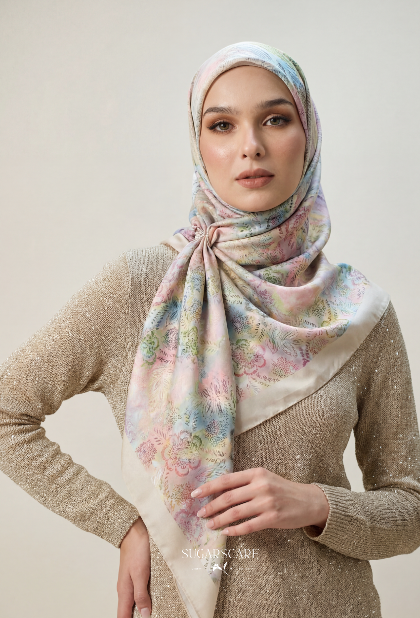 Eid Maison 2026 Scarves Mixed Satin Square in BloomEsme - Preorder