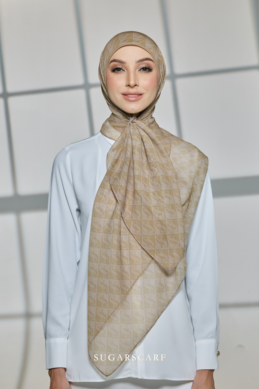 YES DEFECT - Sugarscarf Monogram JapaneseVoile In Tiramisu Latte