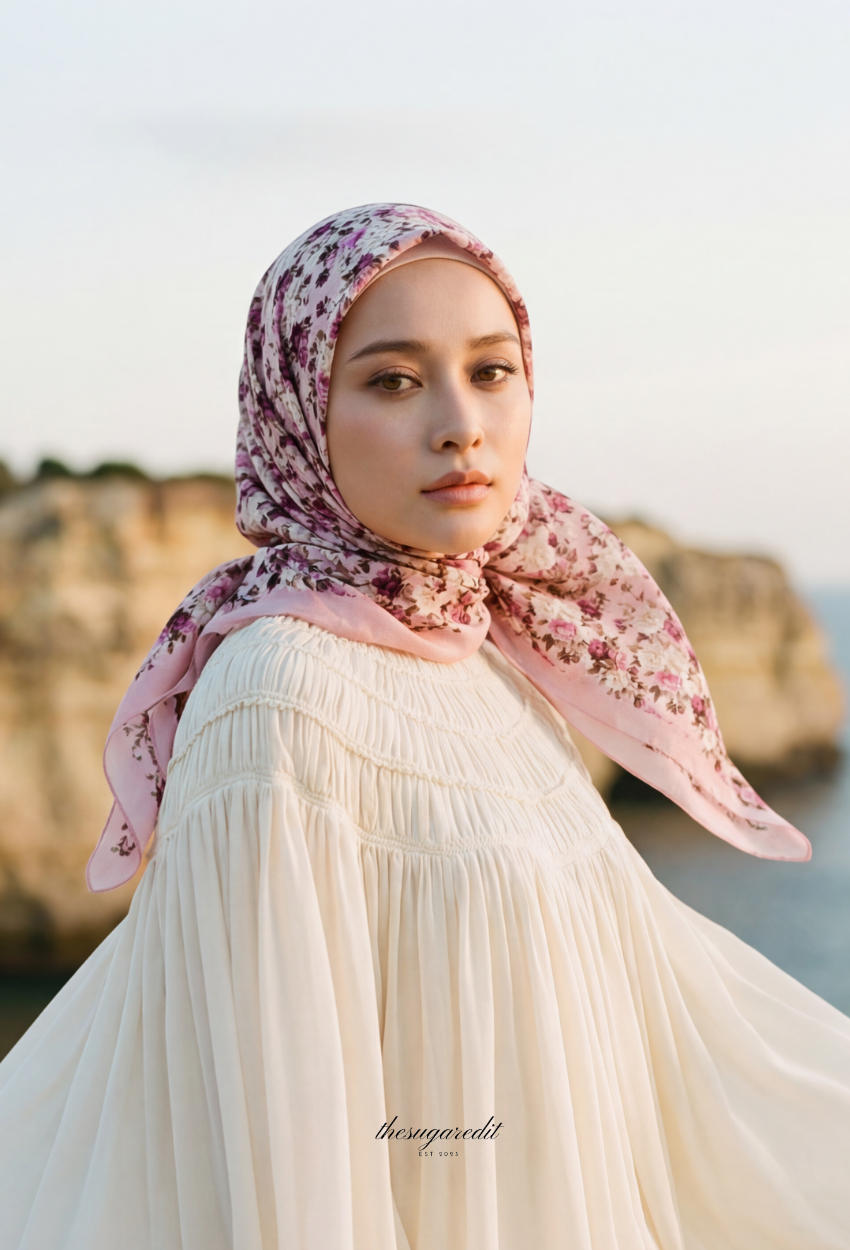 TSE December Serenity Japanese Voile Square In BloomFocus