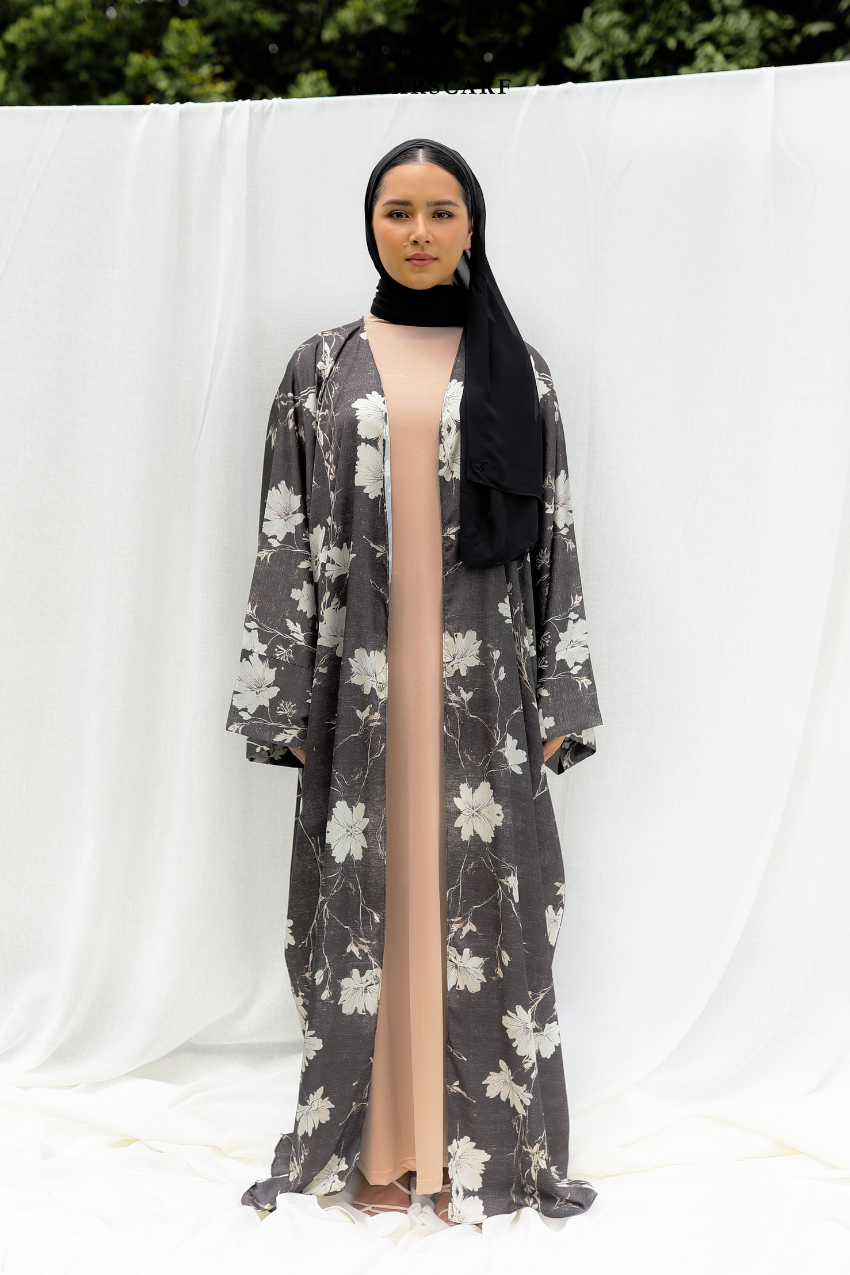 Silky Poetry Abaya Outer in Ivory Dusk