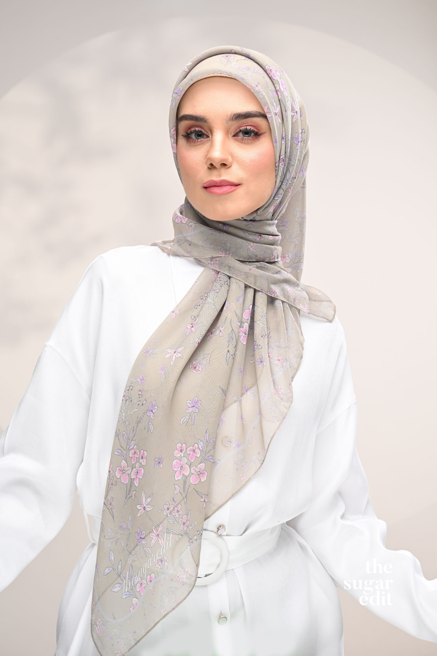 YES DEFECT - THESUGAREDIT Whispering Bloom Japanese Cotton Voile In (Khaki Petals)