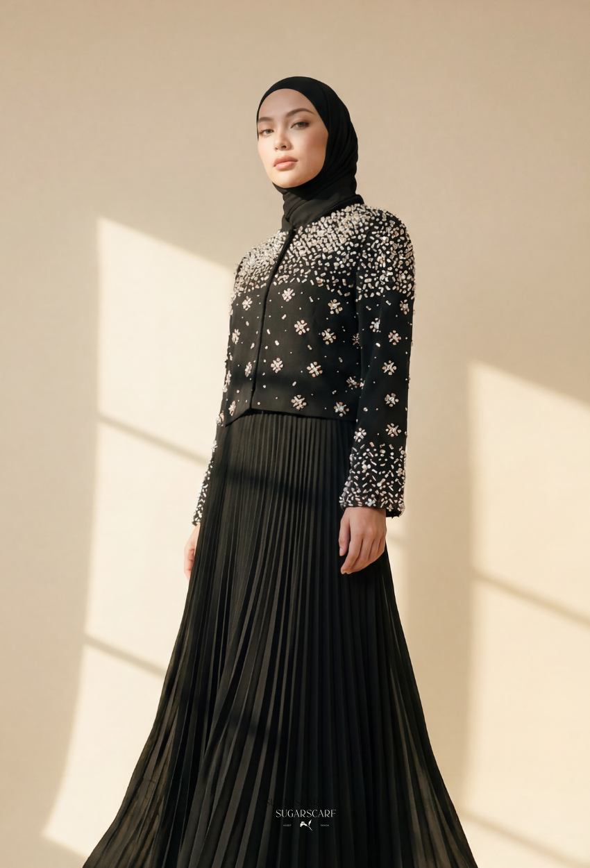 Elara 2-Piece Pleated Dress With Crystal Blazer In Eyeshadow