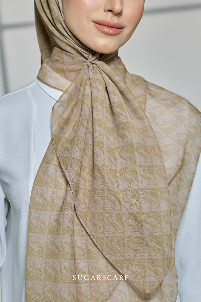 YES DEFECT - Sugarscarf Monogram JapaneseVoile In Tiramisu Latte