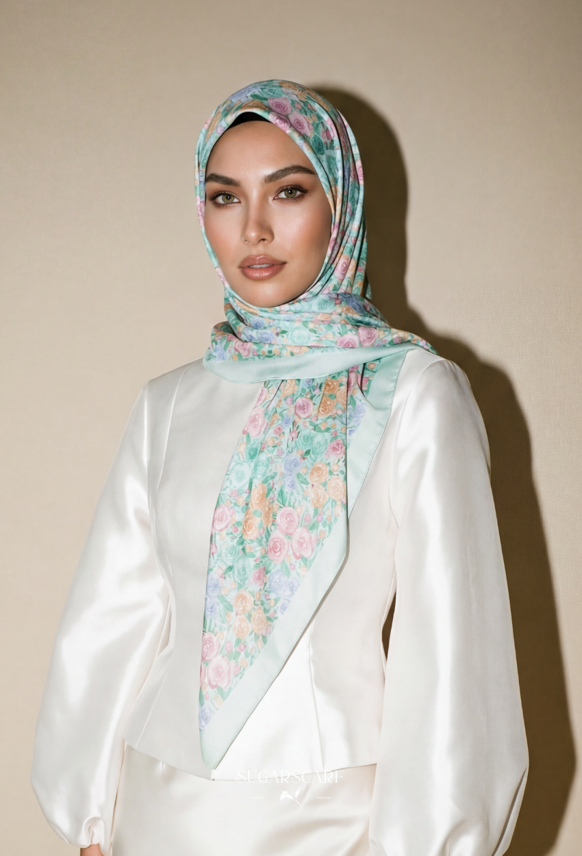 Eid Maison 2026 Scarves Mixed Satin Square in BloomIrina - Preorder