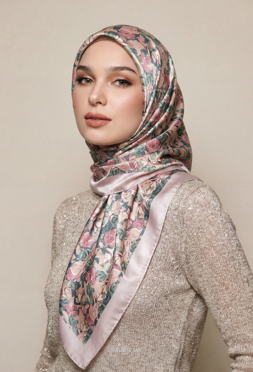 Eid Classy 2026 Scarves Mixed Satin Square in BloomAmoura