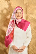 YES DEFECT -  ( Square ) Seri Raya Riang Mixed Satin Silk Scarf ( RED VELVET )