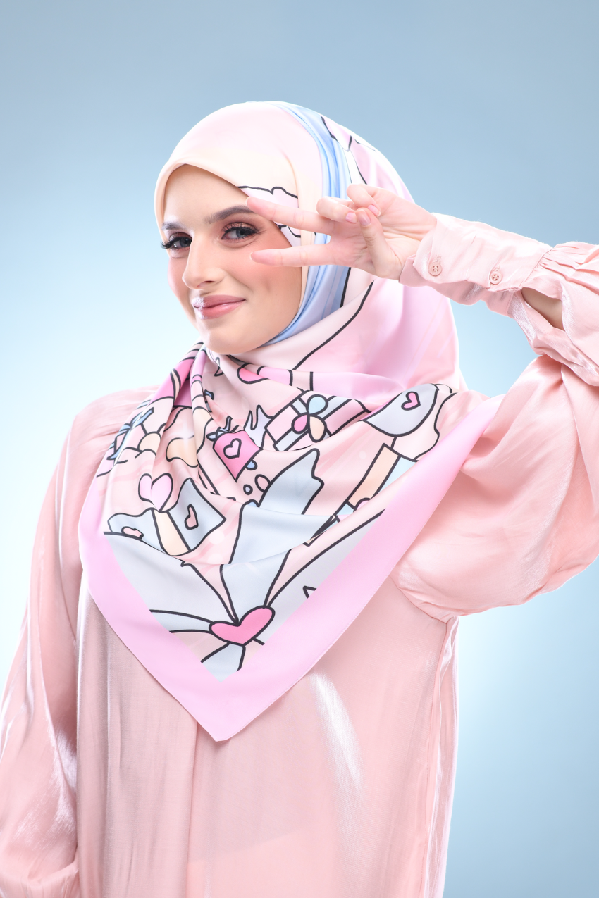 YES ( Square ) LE ThePinkHoliday Satin Silky Matte Scarf ( Everything Sweet )