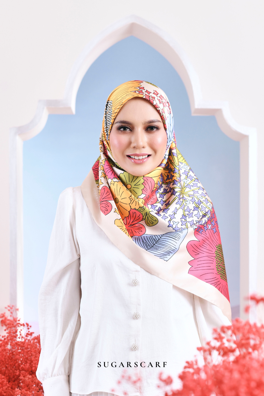 Garden of Hurrem Bloom Mixed Silk Satin Square in CEMILE