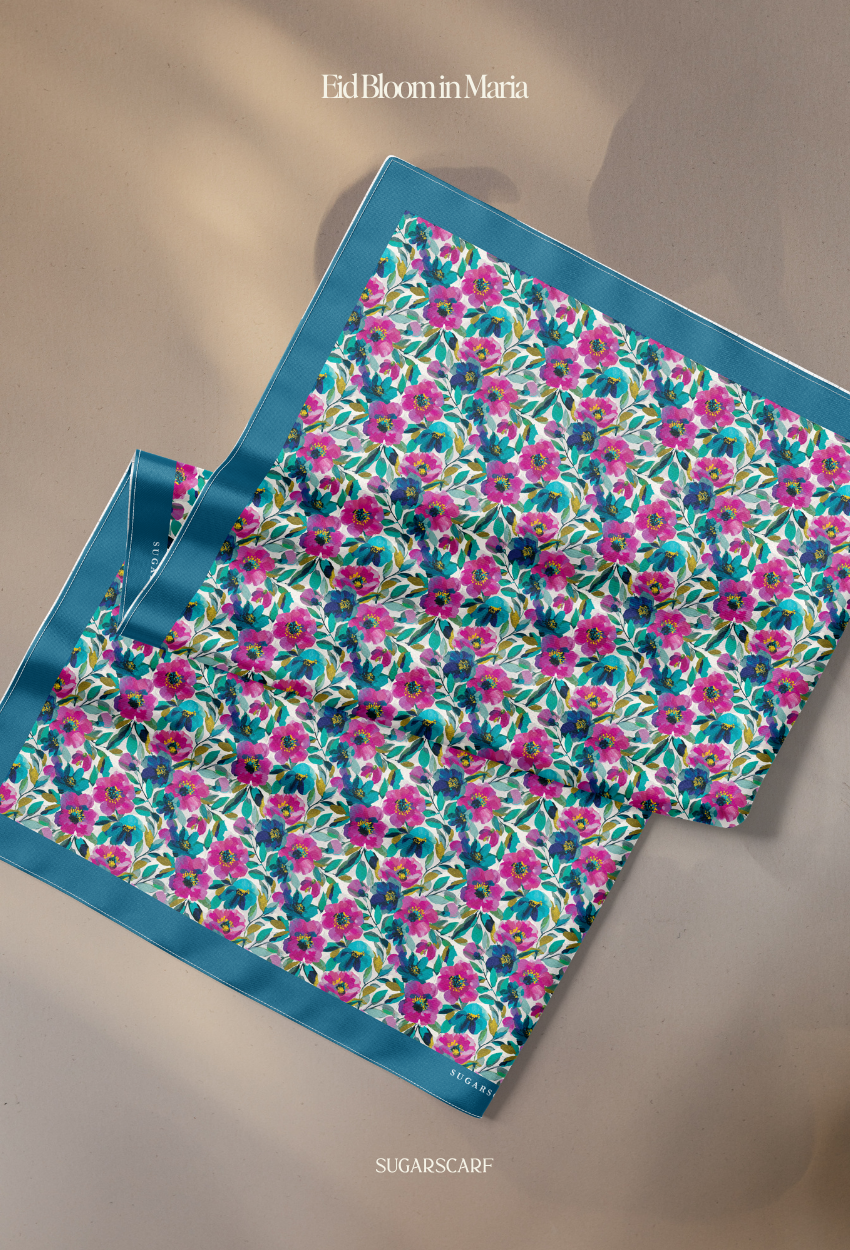 Eid Bloom 2026 Scarves Mixed Satin Square in Maria