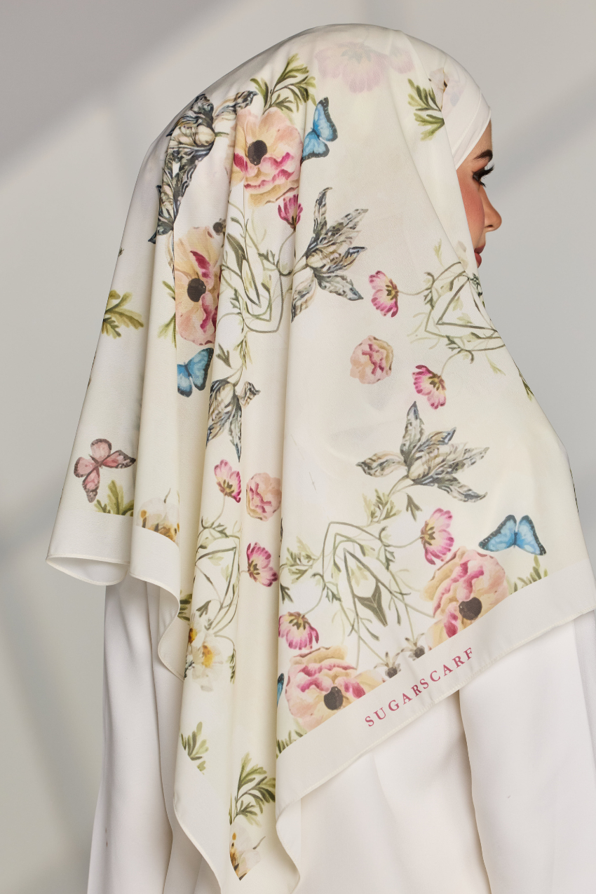 Korean Chiffon Long Shawl (Garden Whimsy) in Garden Mirage