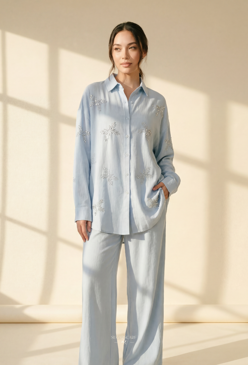 Jeniffer Set Mixed Linen-Blend In BabyBlue