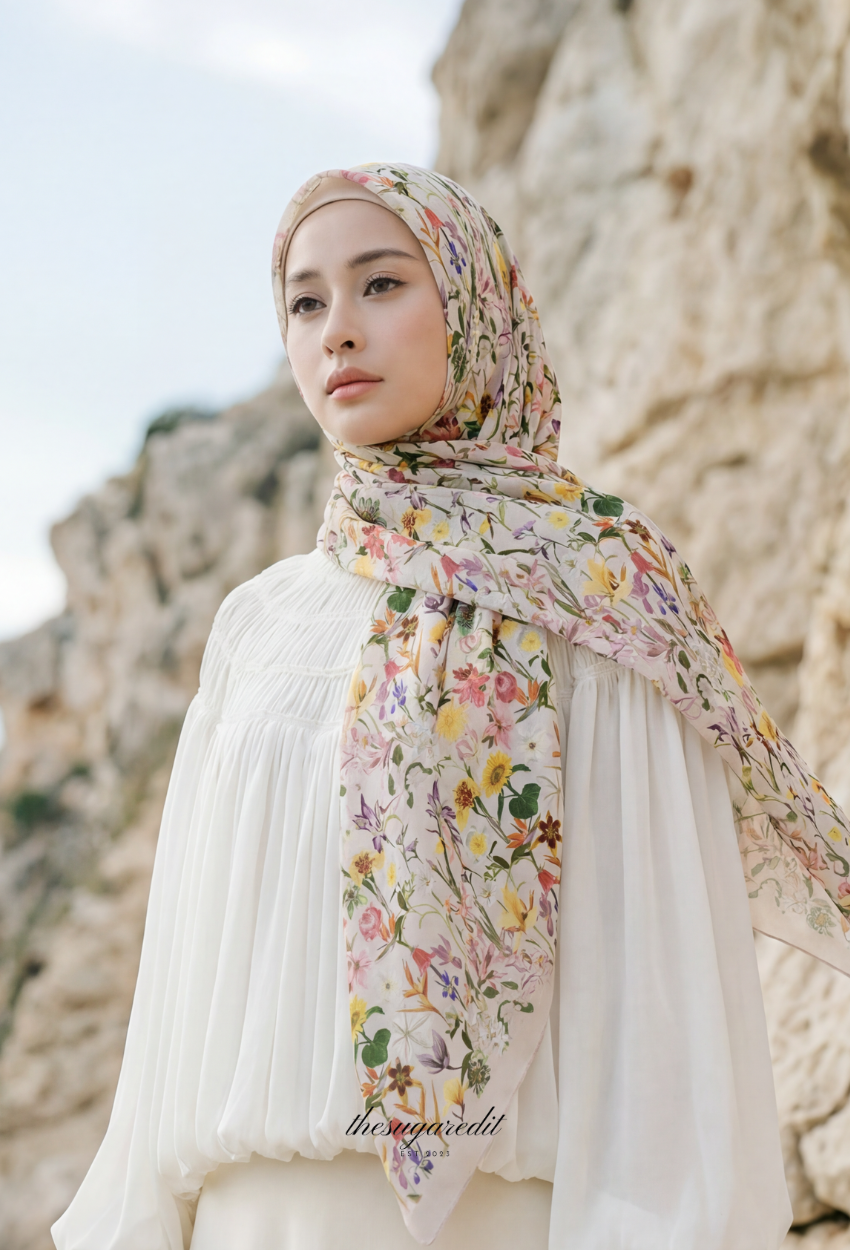 TSE BloomInvitation Japanese Cotton Voile Square In HeirBloom Blush