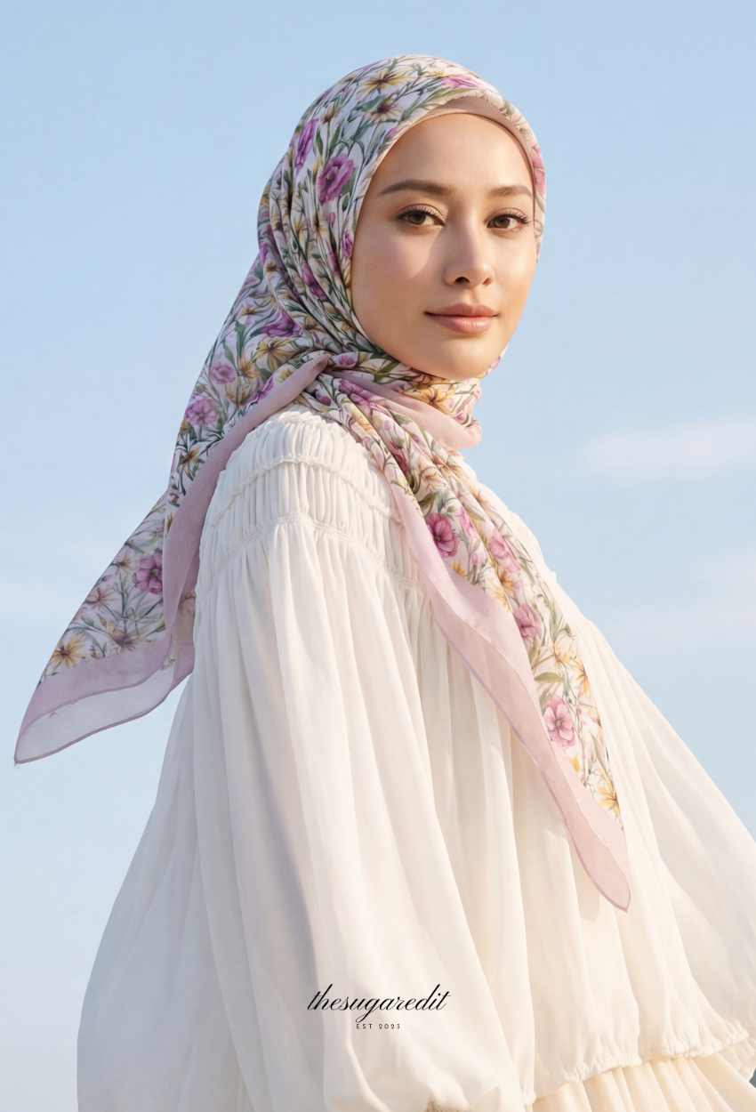 TSE BloomInvitation Japanese Cotton Voile Square In LadyDaphne