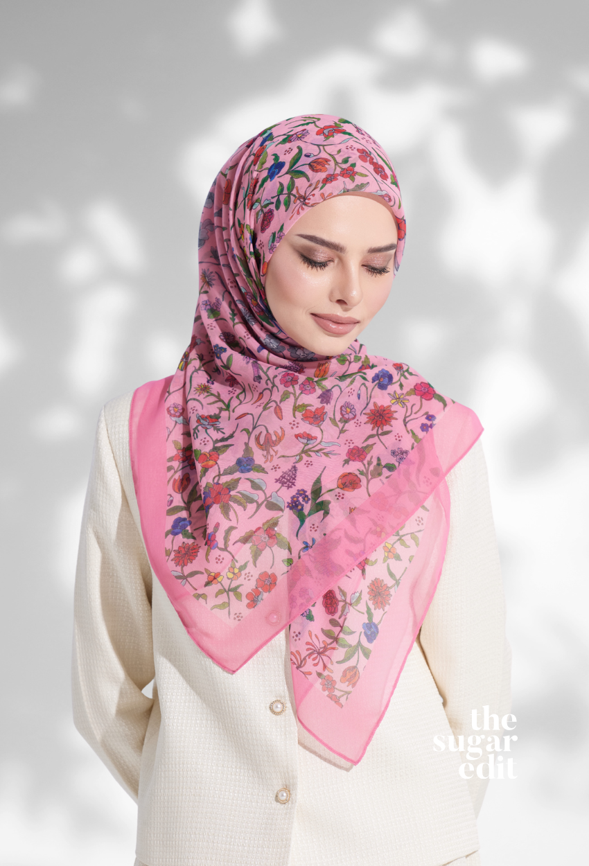 YES DEFECT - ( Japanese Voile Square Scarf 45inch ) Enchanted Garden ( FAIRYLAND )