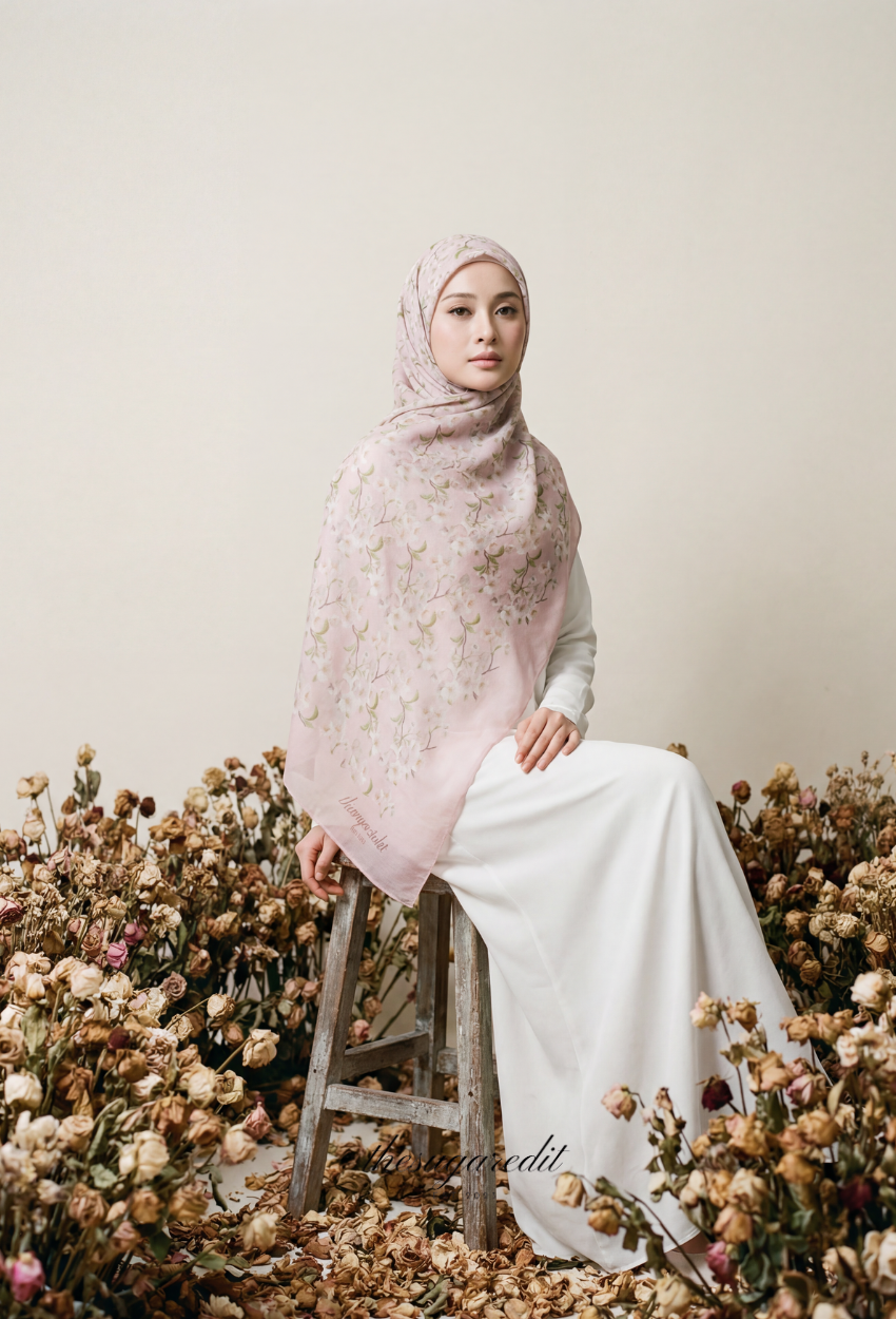 TSE December Serenity Japanese Voile Square In MilkRose