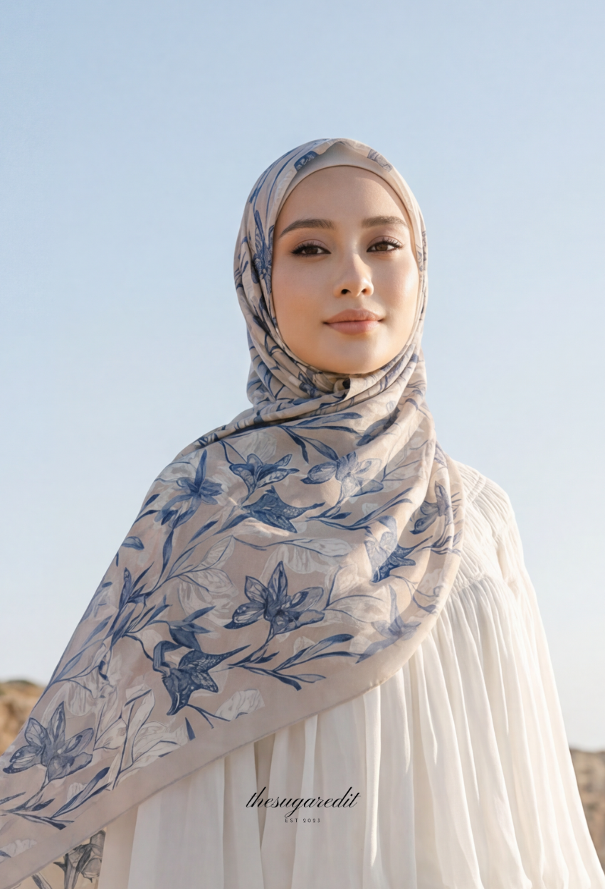 TSE BloomInvitation Japanese Cotton Voile Square In Regency Pearl