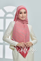 ( Full Wide Pleats Shawl ) Classy Monogram ( DARK ORANGE ) - RED ORANGE