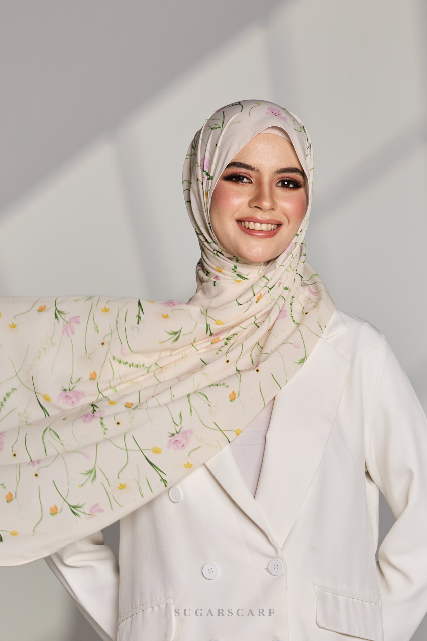 Korean Chiffon Long Shawl (Garden Whimsy) in Bloom Muse