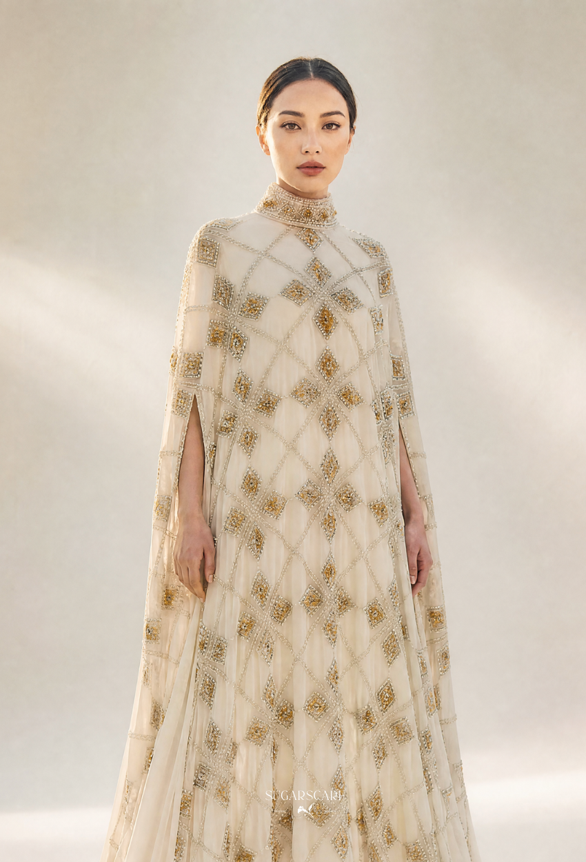Cleopatra Crystal Beads Drape In Off Cream