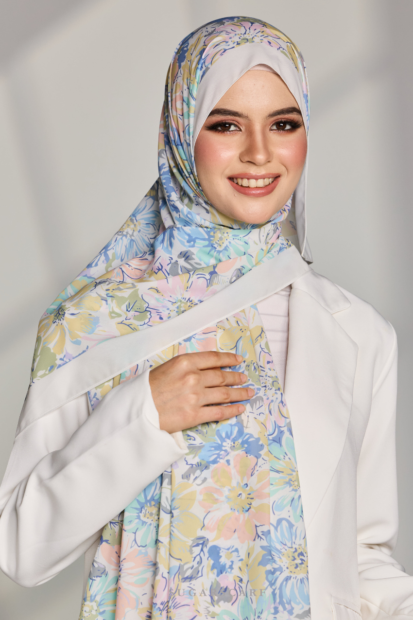 YES DEFECT - Korean Chiffon Long Shawl (Garden Whimsy) in EverBloom
