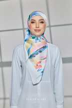 YES DEFECT - ( Square ) Celeste Matte Satin Silk Scarf ( FIREWORKS )