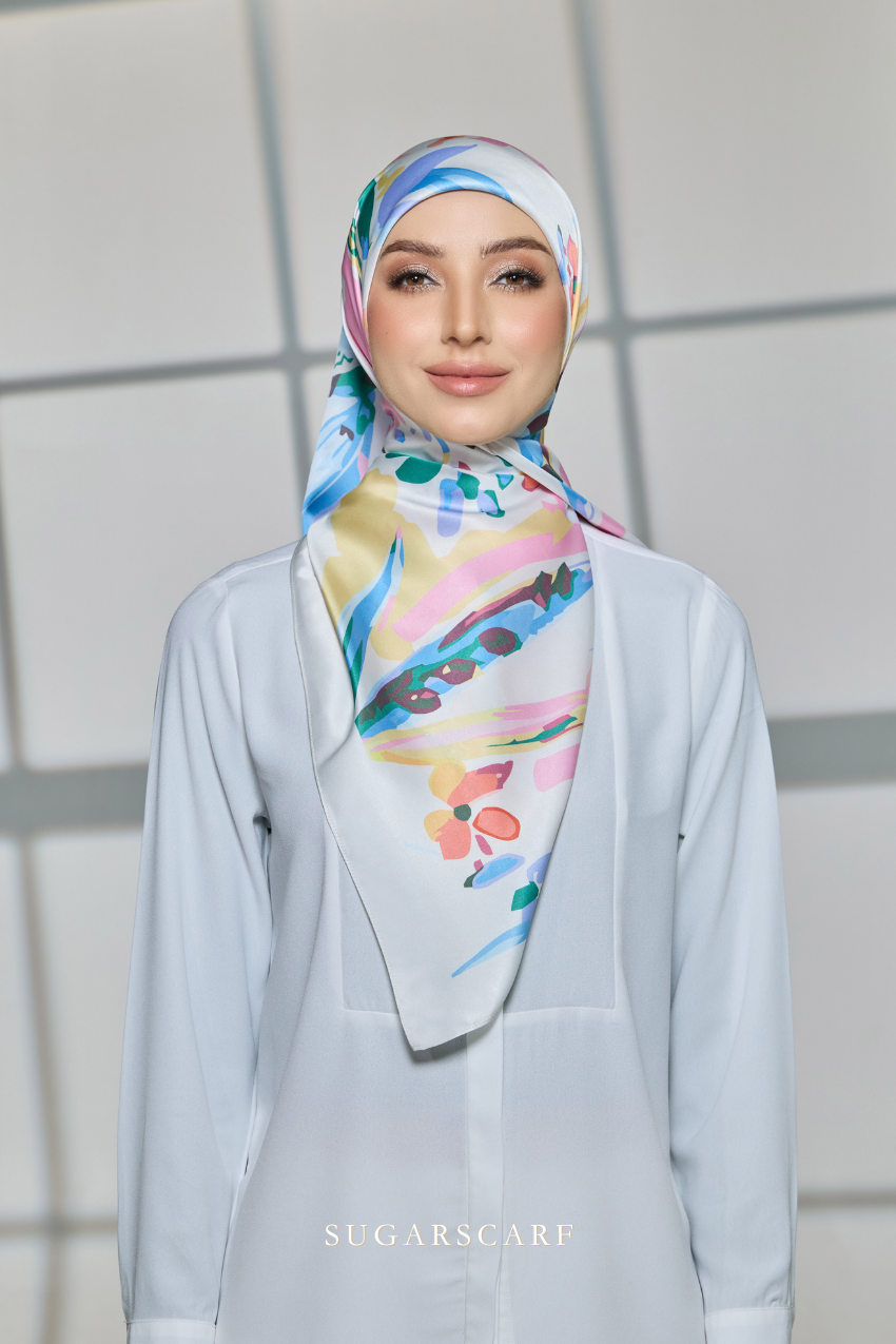 YES DEFECT - ( Square ) Celeste Matte Satin Silk Scarf ( FIREWORKS )