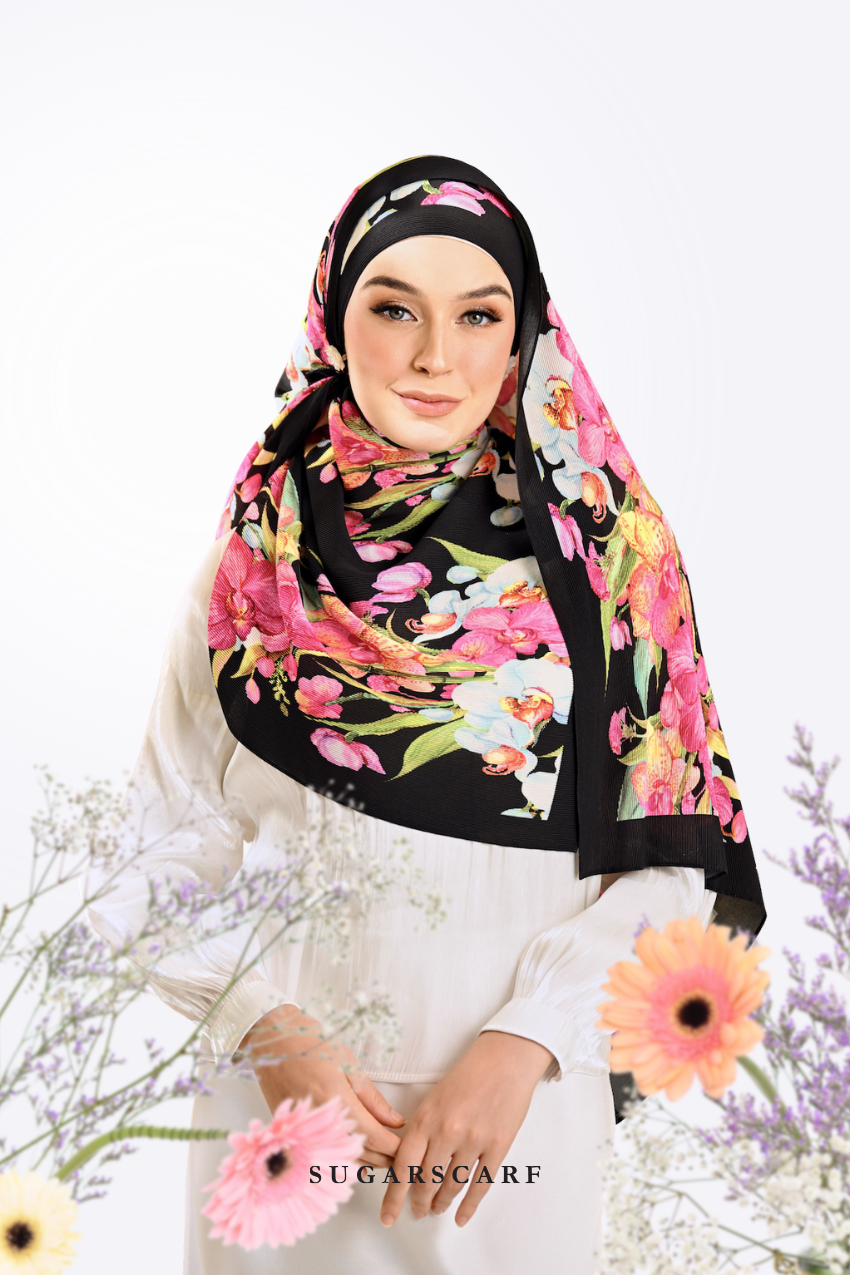 YES DEFECT ( Full Wide Pleats Shawl ) Raya Vol 1 Seri Fiora ( SERI MALAM )