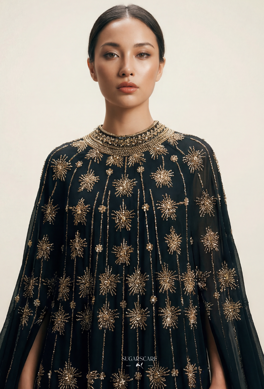 Inara Crystal Beads Drape In Midnight Gold